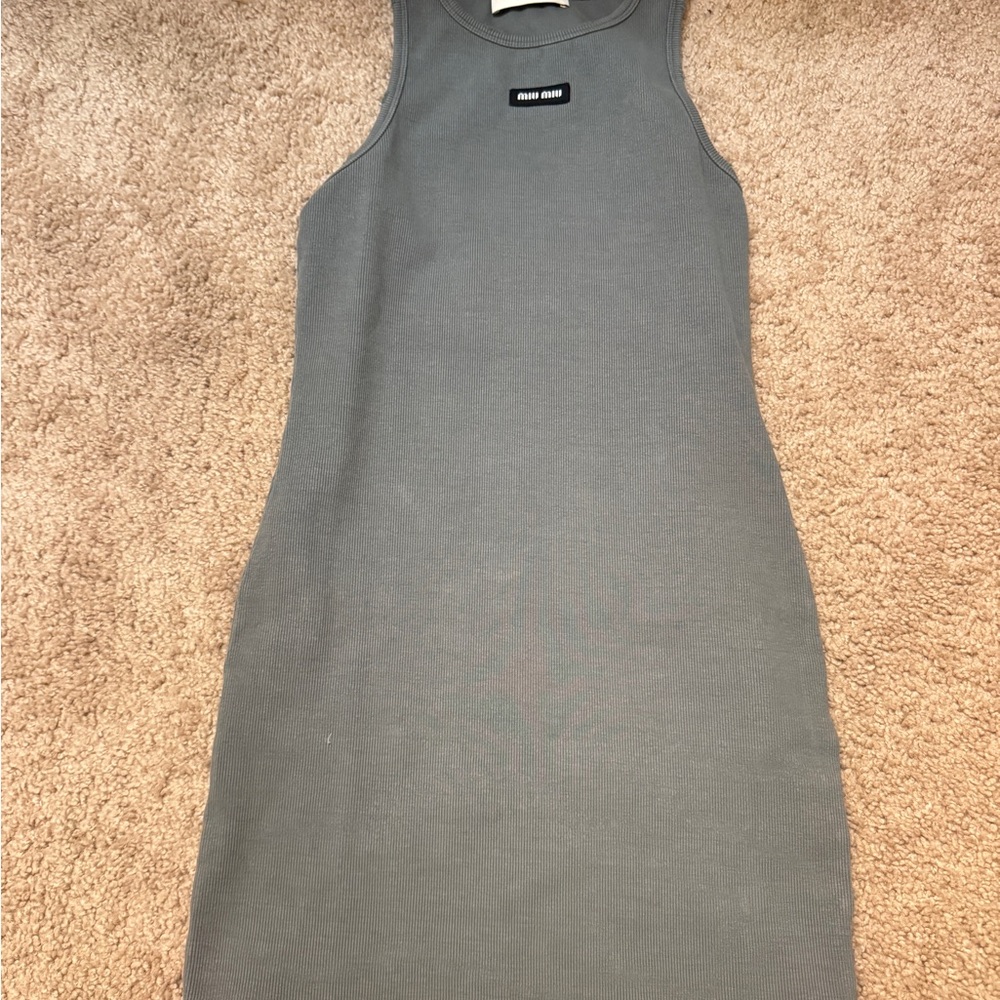 Slate Gray Ribbed Tank Top with Logo Patch